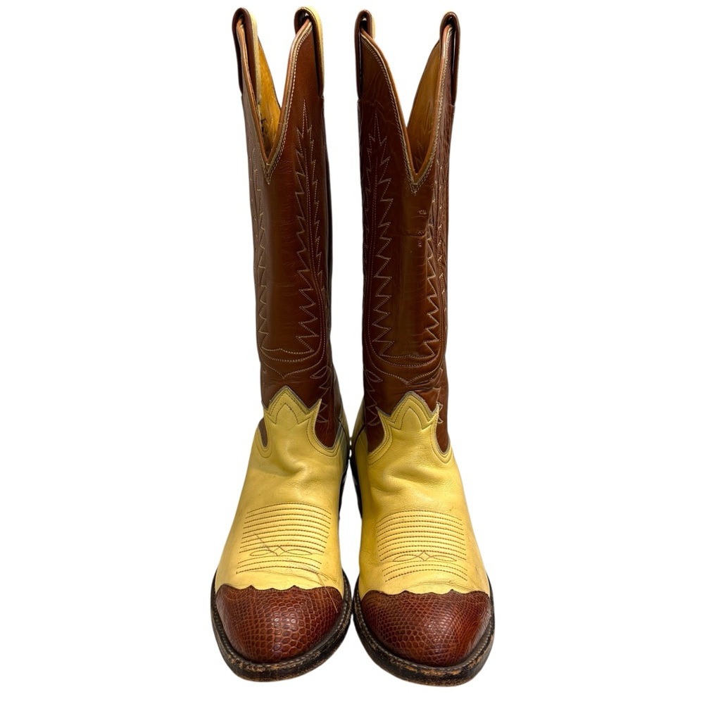 Tony Lama 6214 Vintage Brown/Cream Label Two Tone Western Boots Men’s Sz 8.5 - Picture 3 of 8